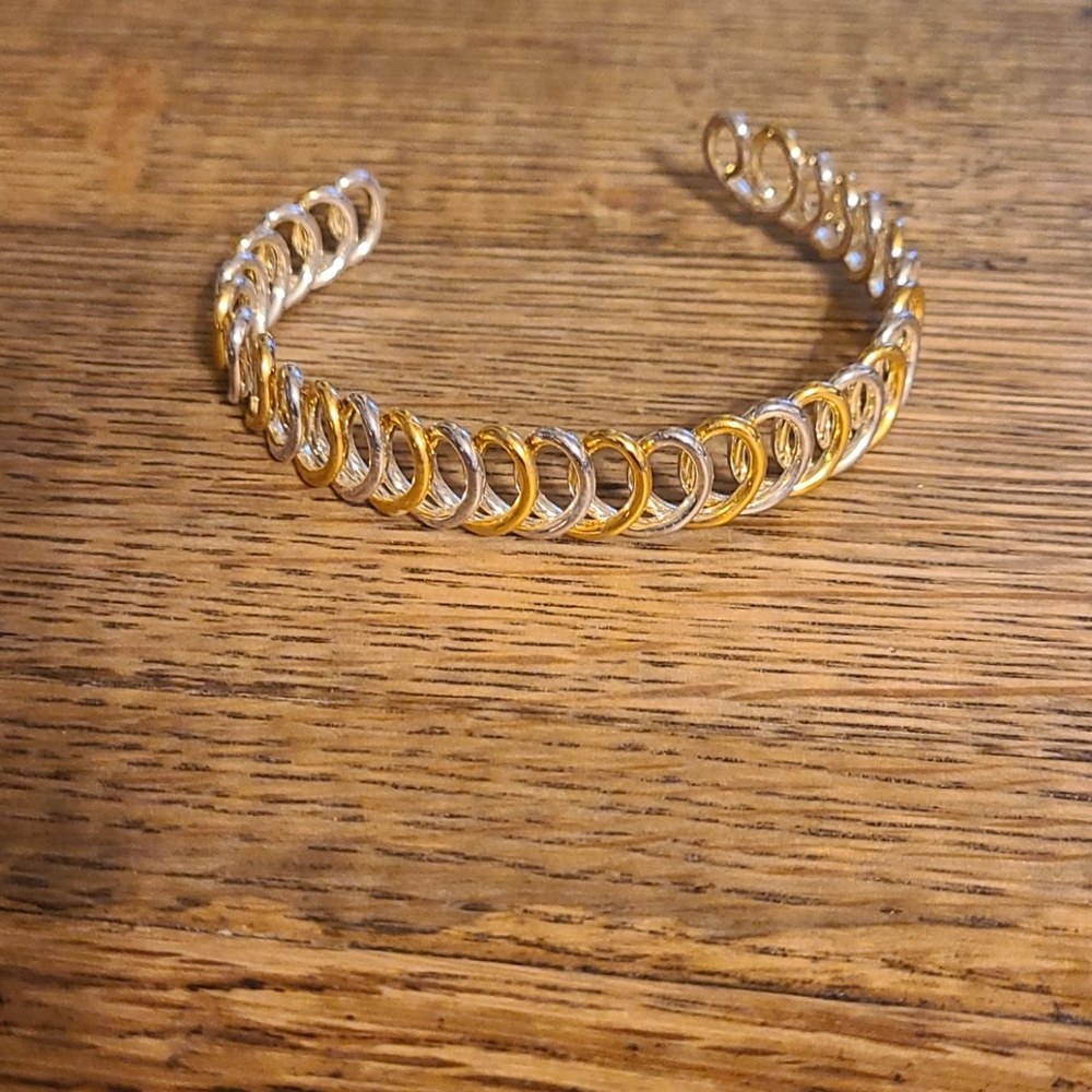 Adjustable silver and gold bangle